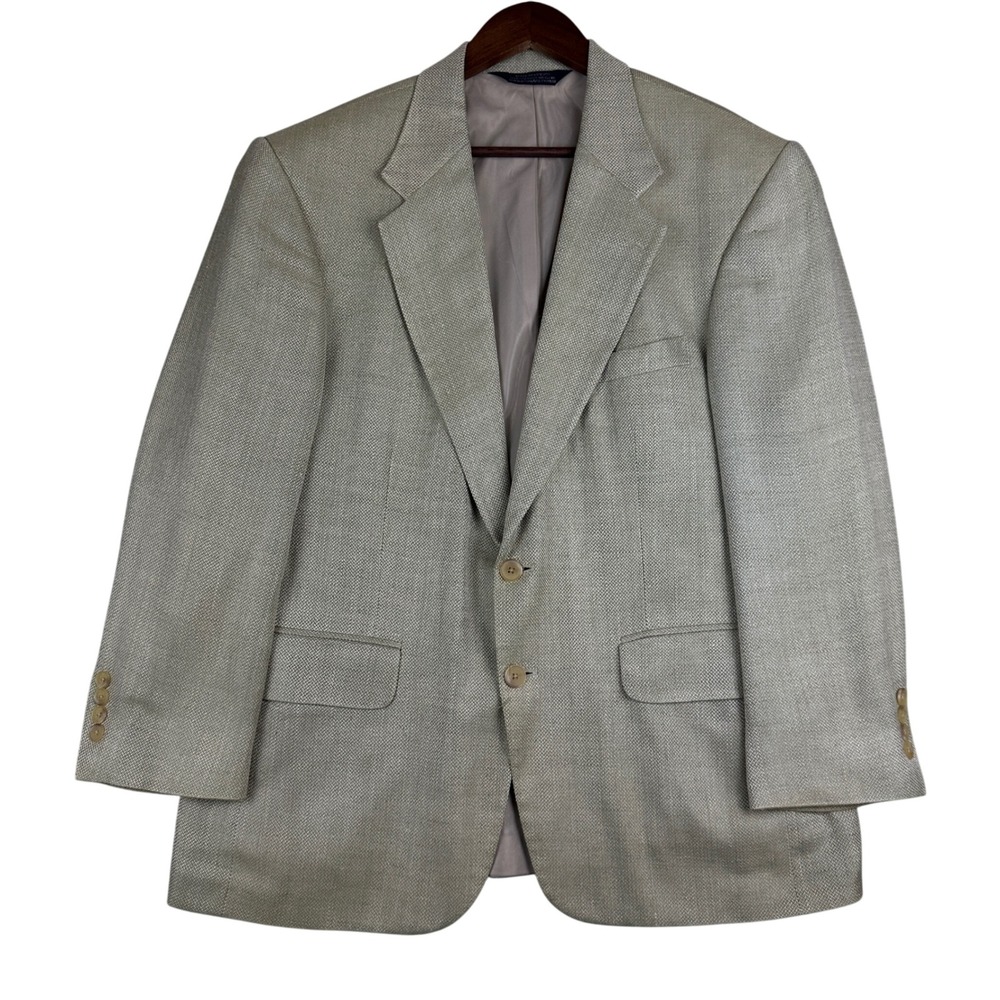 Lands End Mens 42S Matka Silk Blazer Sport Coat Sage Green Textured Jacket